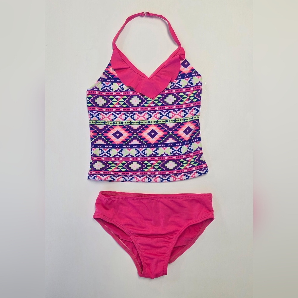 Vibrant Pink Geometric Kids Bikini Set